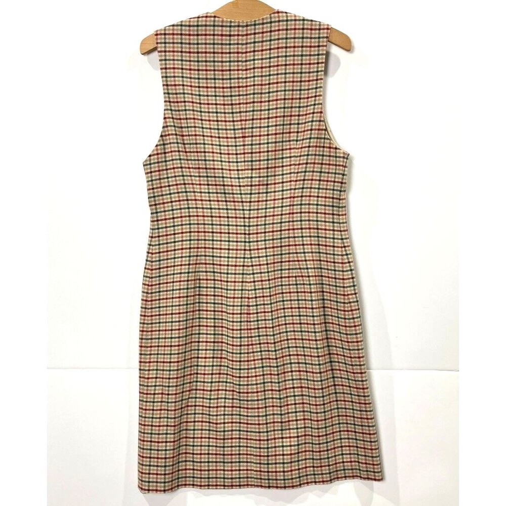 Vintage Plaid Vest Dress Button Down Tan Neutral Academia Preppy Sz Small - Picture 2 of 9